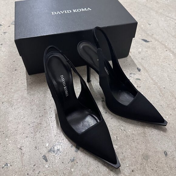 David Koma Sling Back Satin Pumps Black